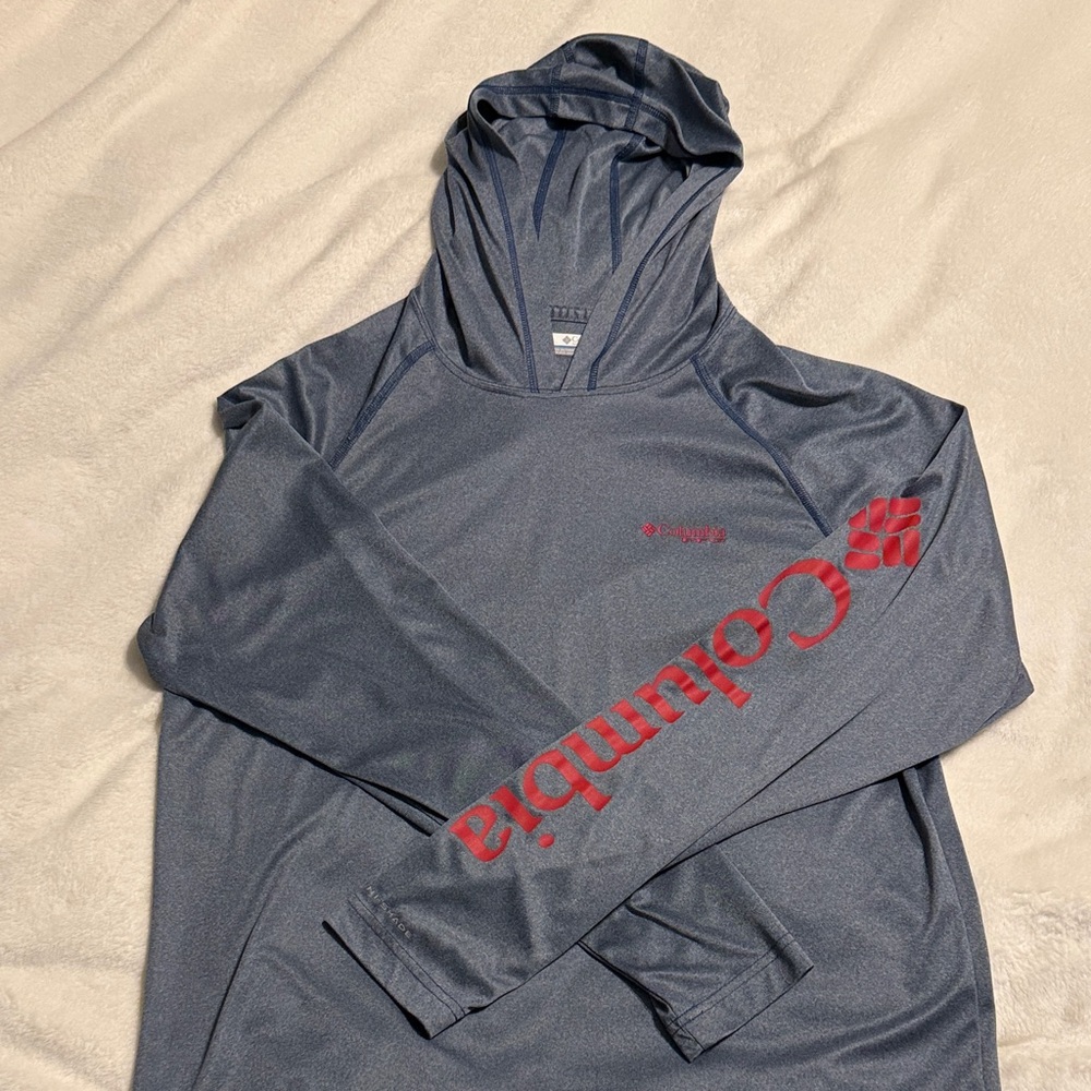 Columbia Slate Blue Hooded Top with Red Accents